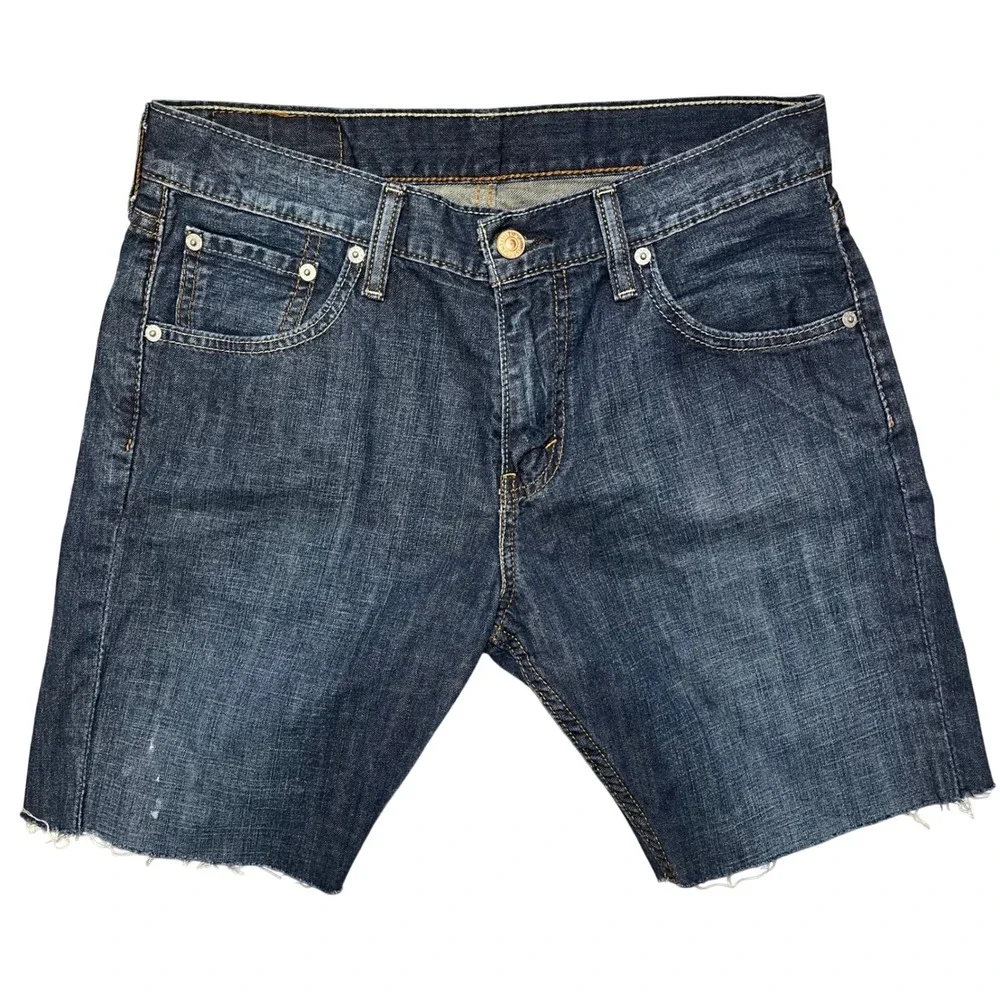 Levi's 527 Cut-Off Denim Shorts Mens 30‎ Dark Wash Raw Hem Jorts Blue